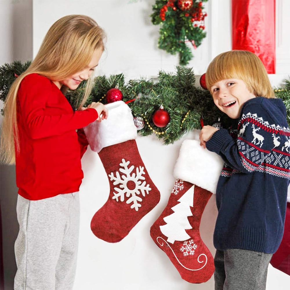 2-4 Pcs Large Burlap Christmas - Christmas Stocking Hanging ulasan dan harga