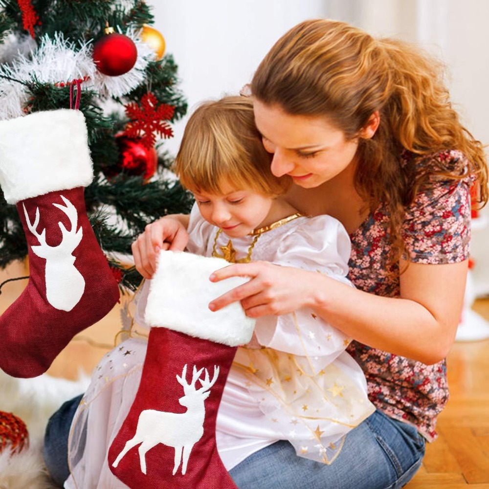 2-4 Pcs Large Burlap Christmas - Christmas Stocking Hanging ulasan dan harga