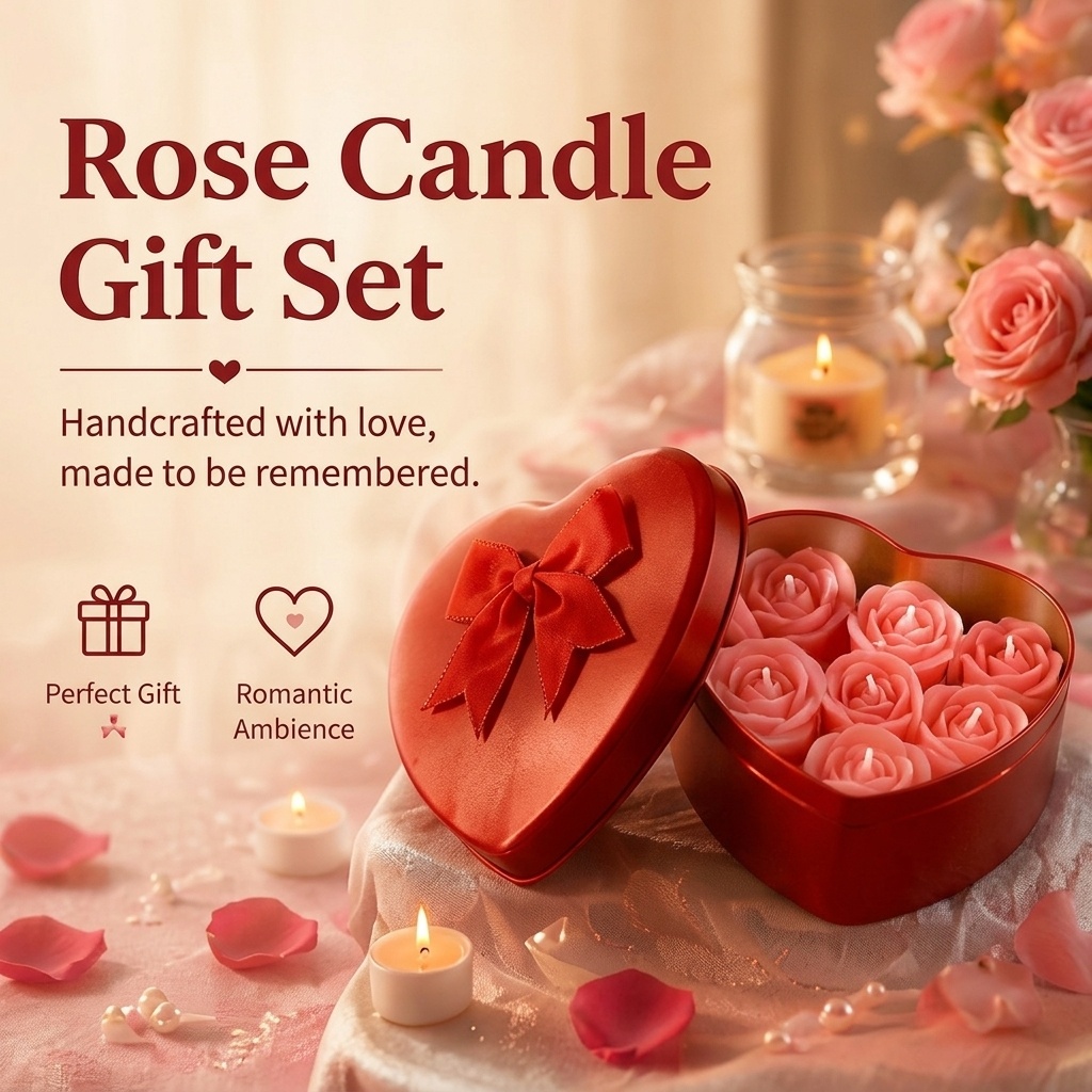 6-Piece Set of Rose-Shaped Soy - Holiday Candle Set ulasan dan harga