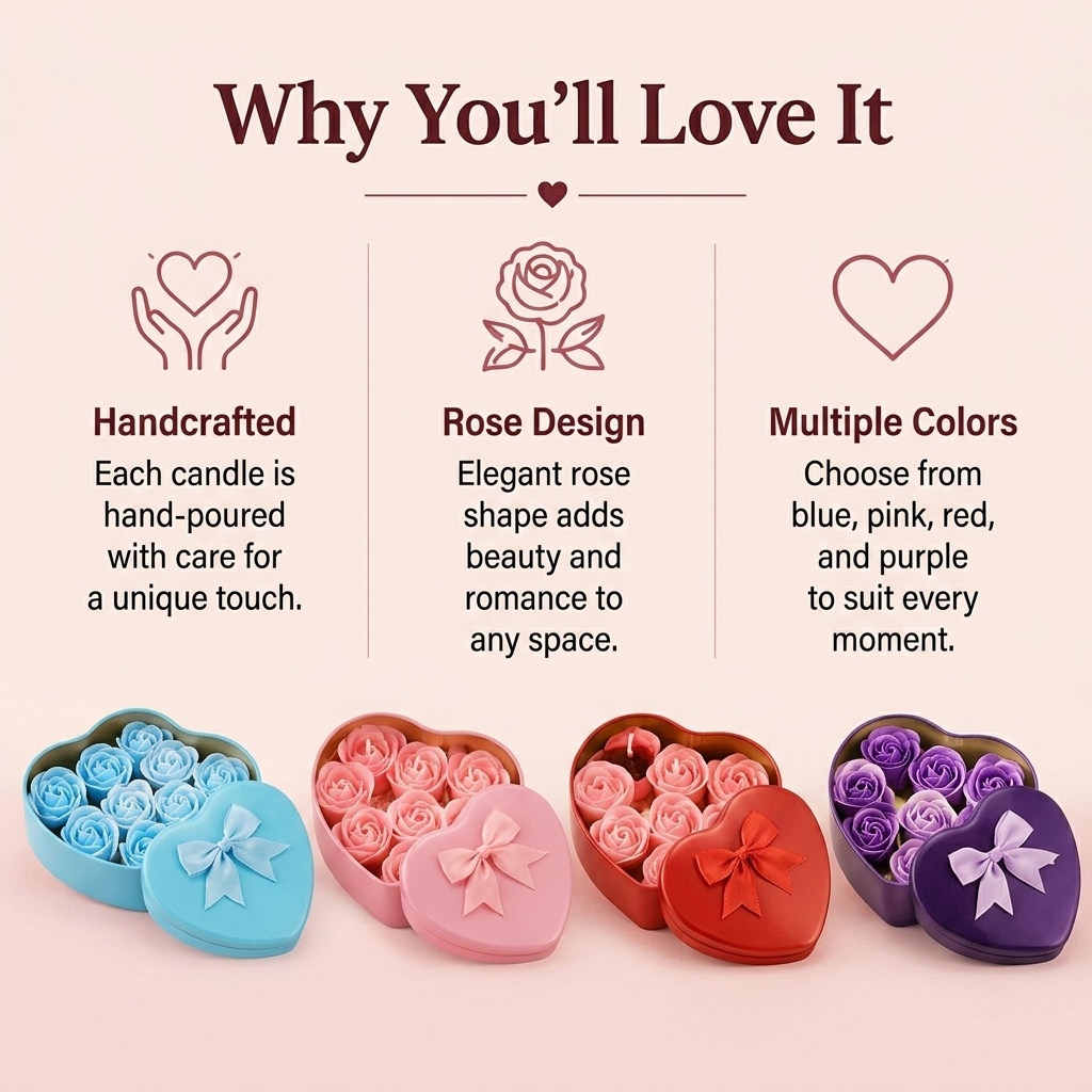 6-Piece Set of Rose-Shaped Soy - Holiday Candle Set ulasan dan harga
