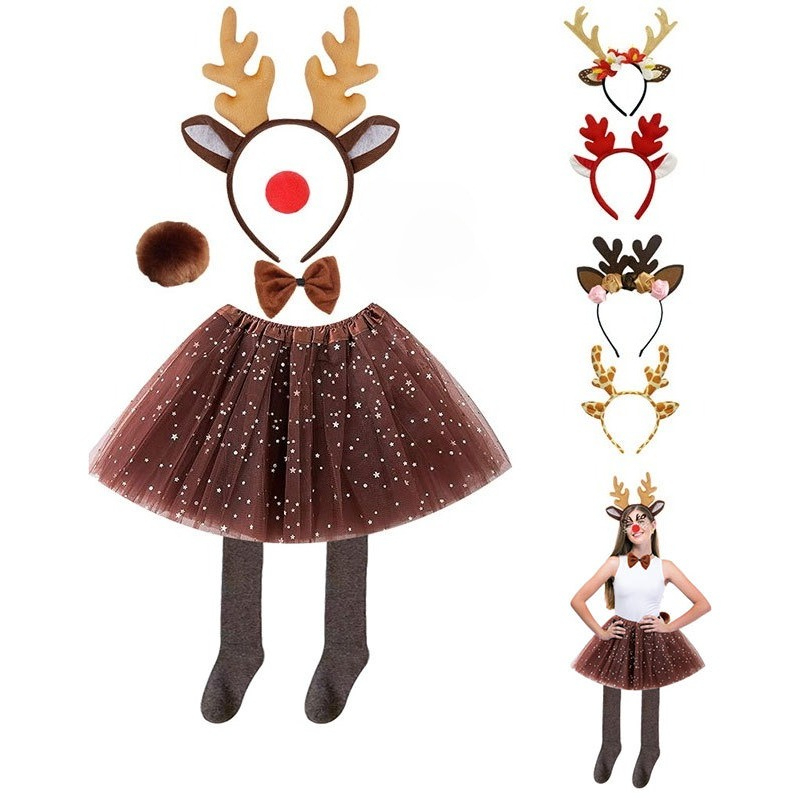 Reindeer Costume Set Tutu Skir - Reindeer Antlers Headband ulasan dan harga