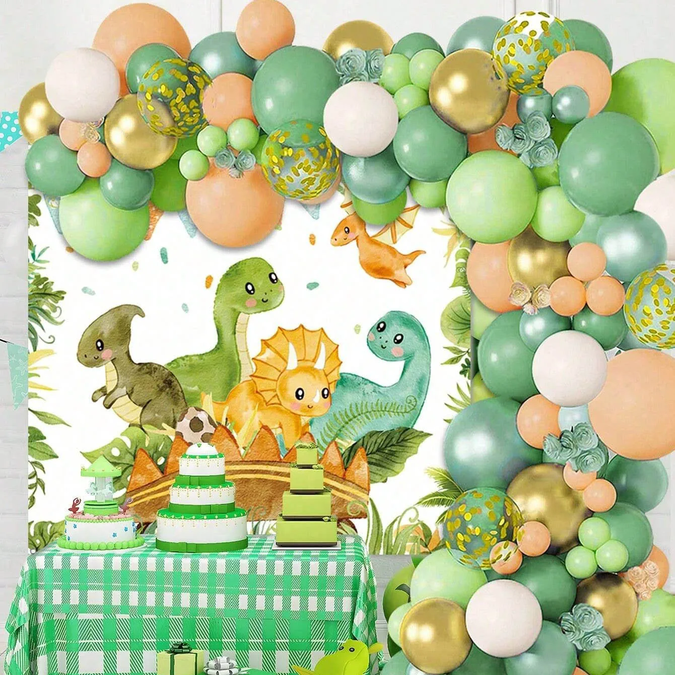 Dinosaur Balloon Set Arch for  - Tinsel Garland Decoration ulasan dan harga