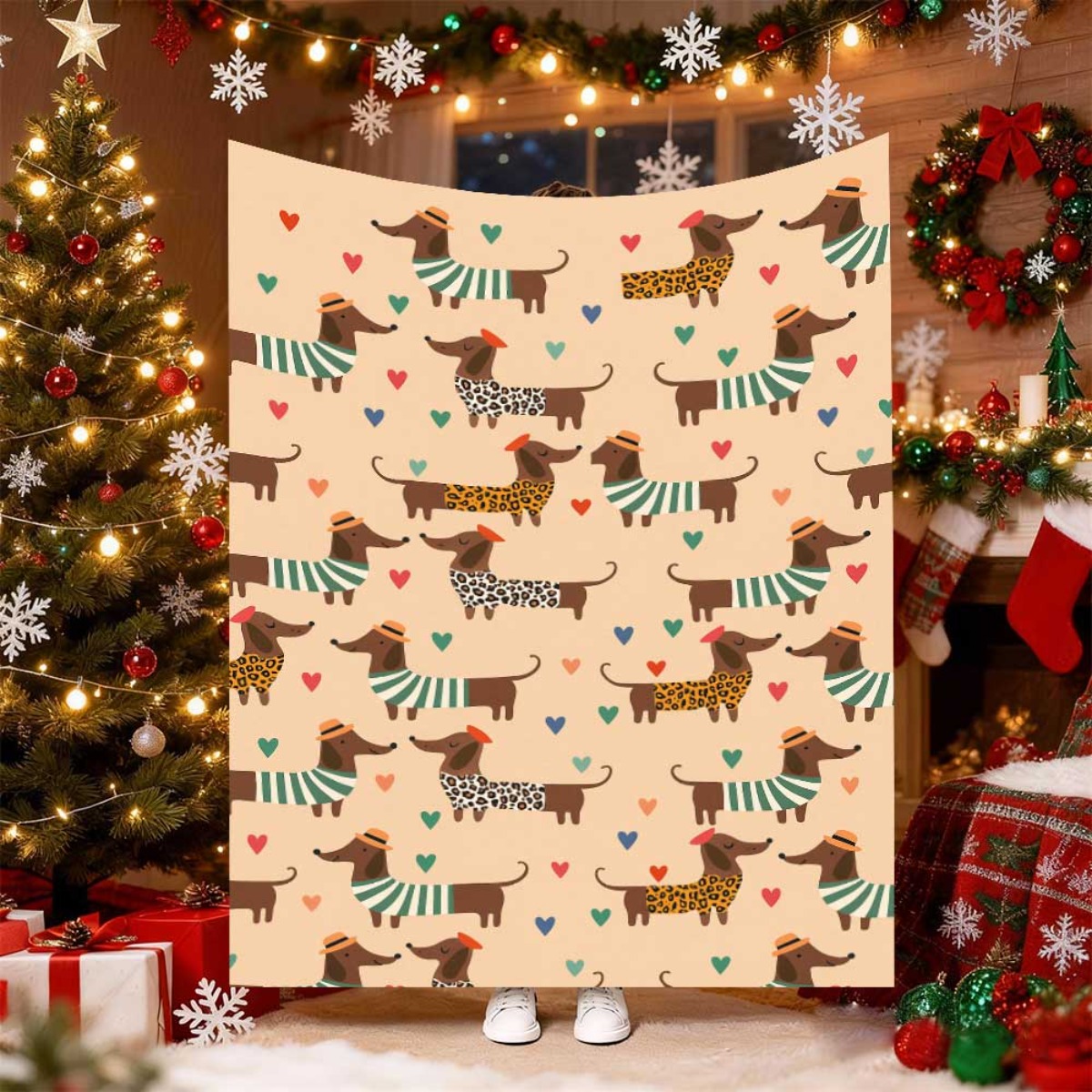 Cute Christmas Dachshund Dog B - Christmas Throw Blanket ulasan dan harga